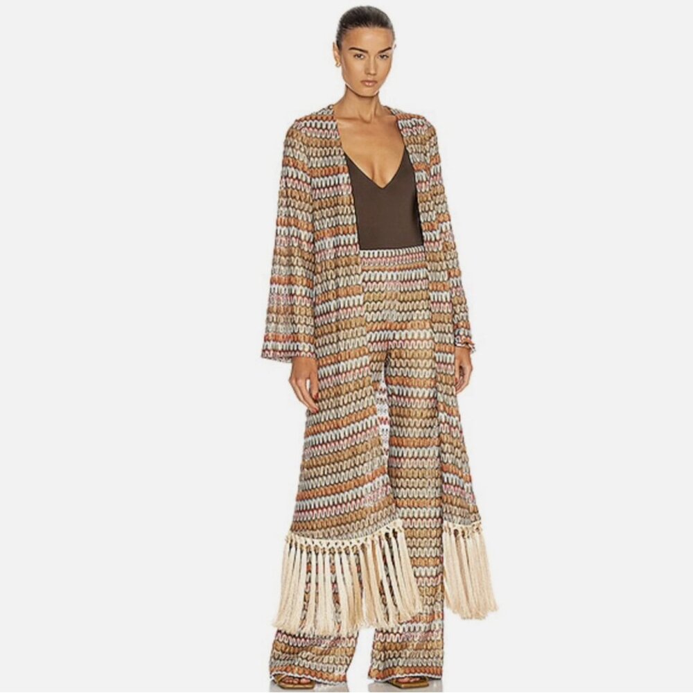 Alexis Geniste Fringe Chevron Kimono Robe Duster Maxi Dress - Picture 2 of 7